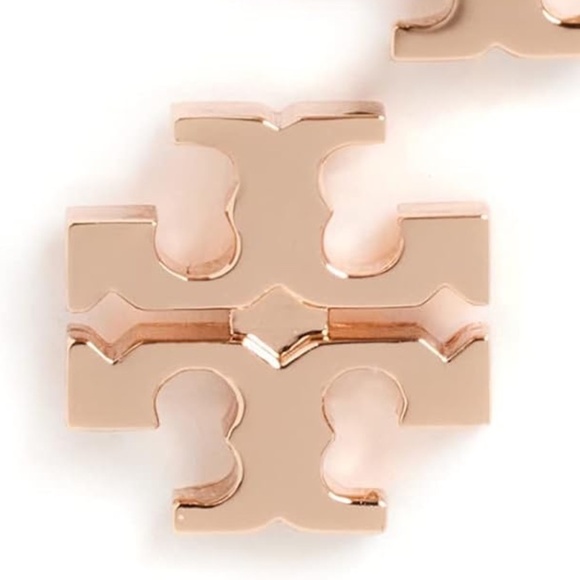 NEW TORY BURCH 143361 ROSE GOLD TORY BURCH LOGO WOMENS STUD EARRING + BAG - Picture 3 of 8